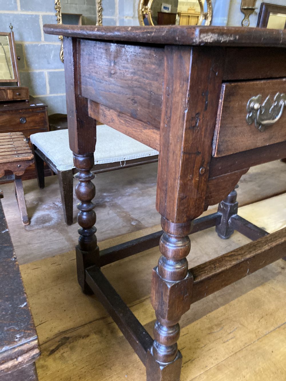 An 18th century and later oak side table, width 66cm, depth 47cm, height 71cm